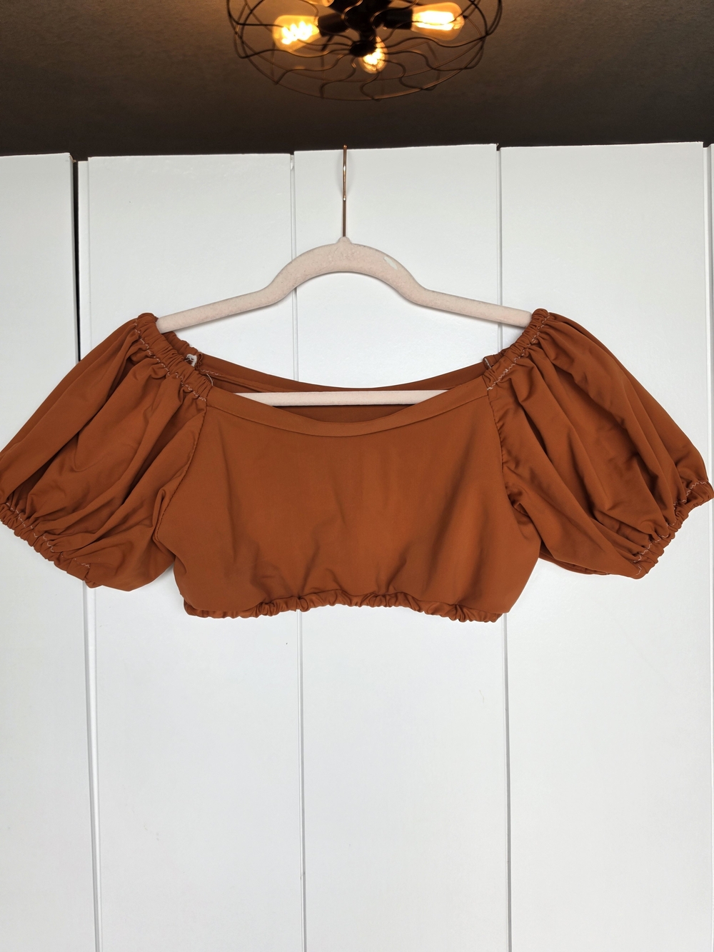 Women's Rust Puff Sleeve Cropped Top